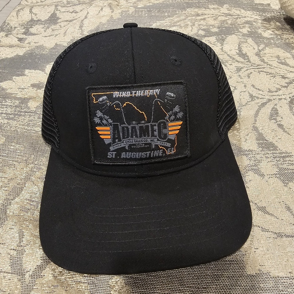 Snapback Black Biker Hat Adamec Cycles Trucker Hat Harley Davidson